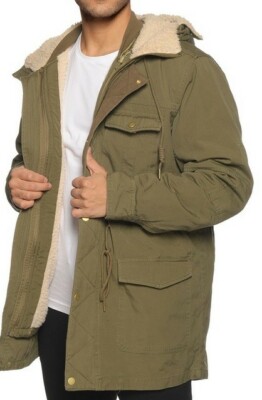 2-in-1 Herren Parka Jacke khaki grün Winterjacke Bomberjacke Teddy-Futter Mantel