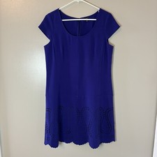 Ann Taylor Cap Sleeve Purple Dress Cutout Detail Knee Length Size 10 Petite EUC