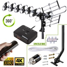Outdoor TV Antenna up to 200 Miles 360 Degree Motor Support 5TVs w Mounting Pole