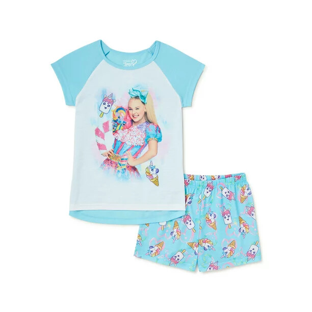 JoJo Siwa Girls' Short Sleeve Shirt and Shorts Pajama Set-Blue