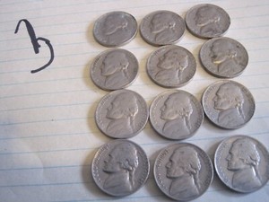 VTG 1941 JEFFERSON NICKELS-SAN FRANCISCO/PHILLY/DENVER MINT LOT OF 12 COINS