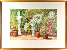 Serigrafia a colori "giardino" firmata Giovan Francesco Gonzaga in cornice