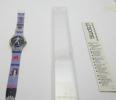 SWATCH QUARTZ GK 141 DISCOBOLUS Armbanduhr Ø 34 mm 1991 OVP (O4791)