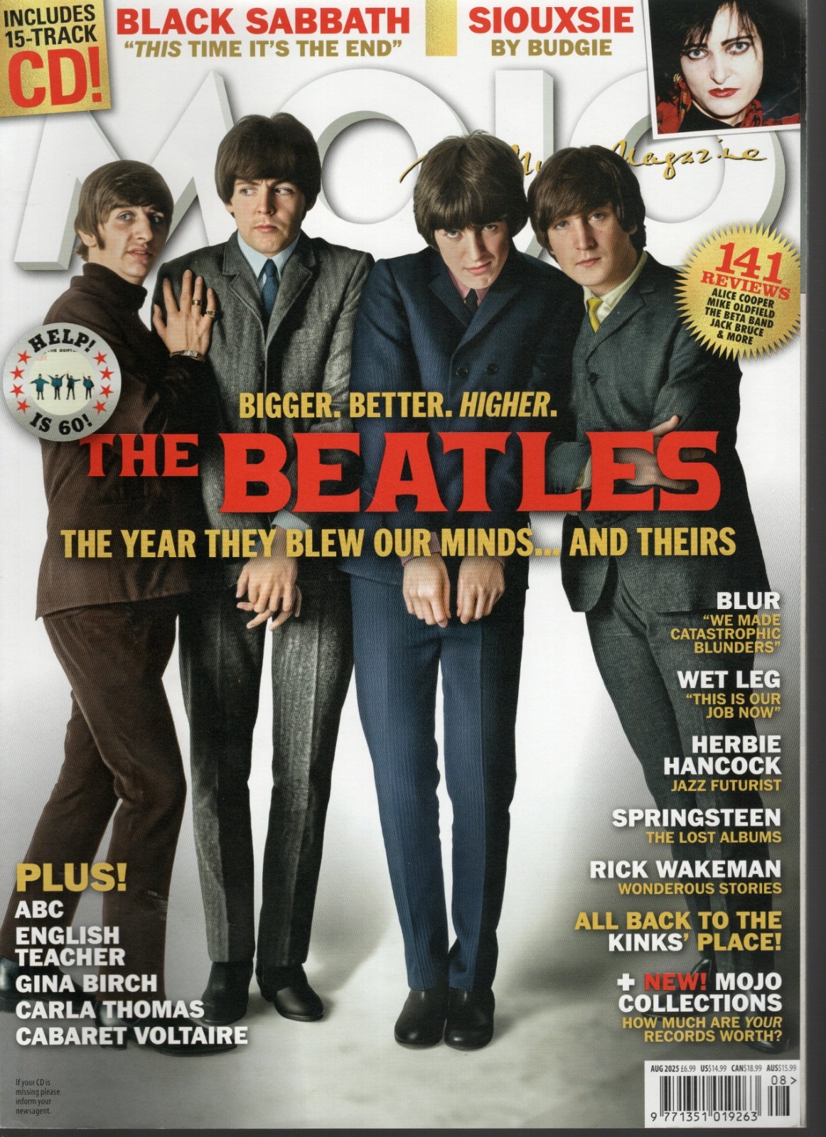 Mojo Magazine Aug 2025 (NO CD) - The Beatles, Black Sabbath,  Siouxsie, Wet Leg