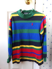Flaw Vtg Boys Ralph Lauren Shirt Colorful 6 Striped Made in USA 100% Cotton Polo