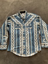VNT Rockmount Aztec Print Men  s Sz M Shirt Western Pearl Snap Sawtooth USA Blue