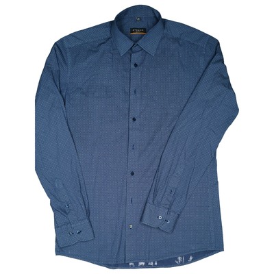 Eterna 40 15 3/4 L Shirt Men Long Sleeve Casual Business Blue Slim Fit Patterned