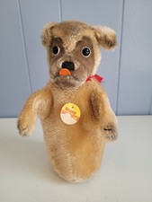 Vintage Steiff "Mopsy" Pug Dog Mohair Hand Puppet 1960s-70's Button Tags 9.5"