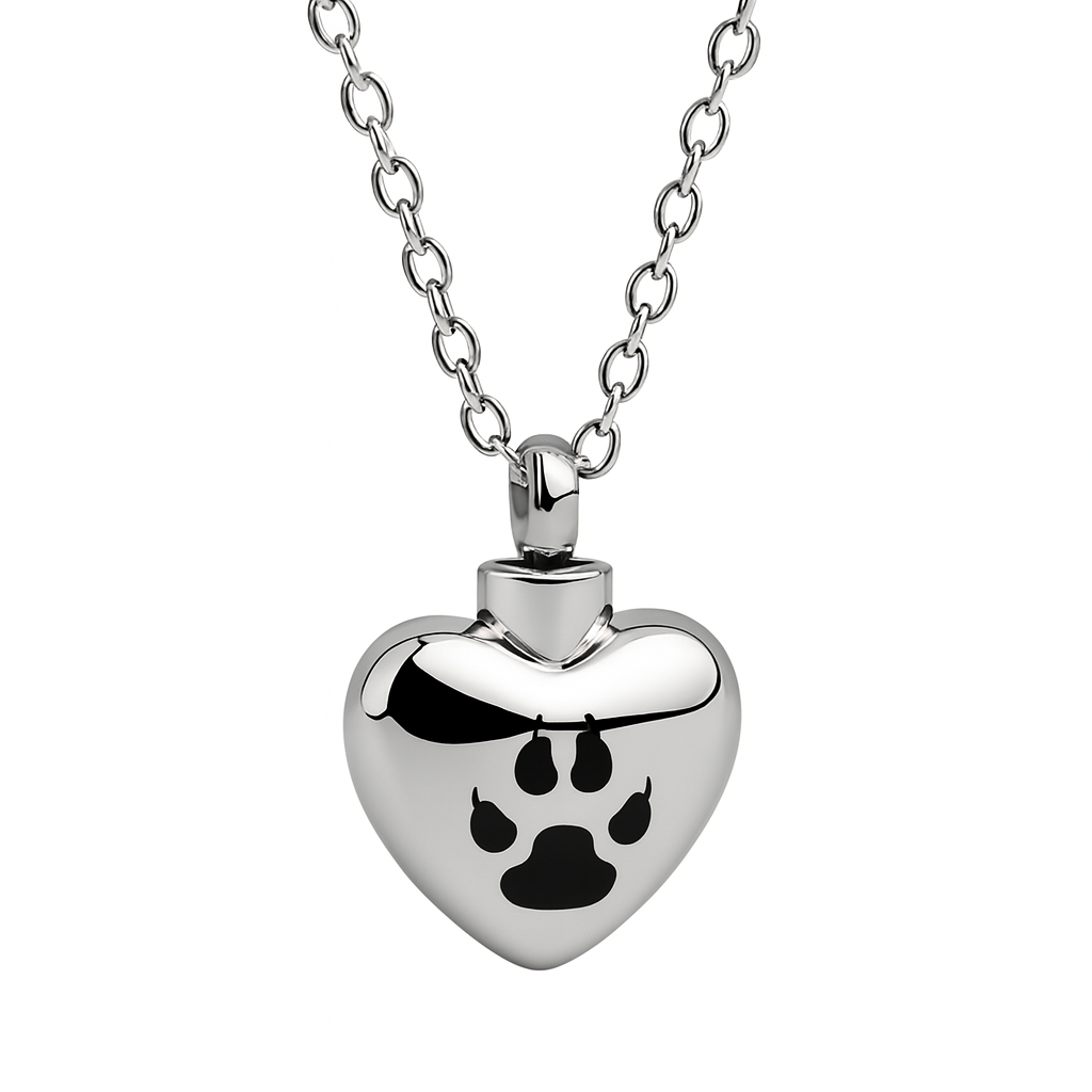 Heart Paw Locket Vial Keepsake Ashes Liquid 22"" Chain Sealed Jewellery & Boxed