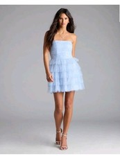 Windsor Arie Powder Blue Strapless Tiered Tulle Mini Dress Rhinestone Fairy Med