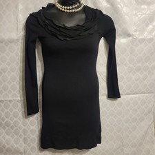 Ann Taylor Petite Black, Long Sleeve Sweater Dress Chiffon neckine Size Xsp