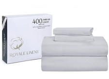 ROYALE LINENS 400TC 100 American Grown Cotton 4 PC Sateen Full Sheet Set Silver