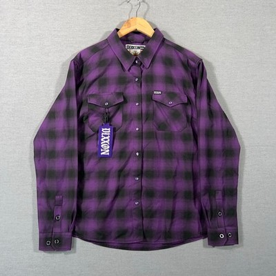Dixxon Flannel Shirt Womens XL Purple Plaid Button Snap Royalty Heritage NEW