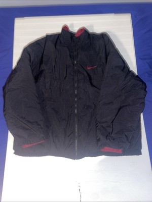 VTG 90s Nike Reversible Puffer Jacket Large Black Burgundy Big Swoosh Logo