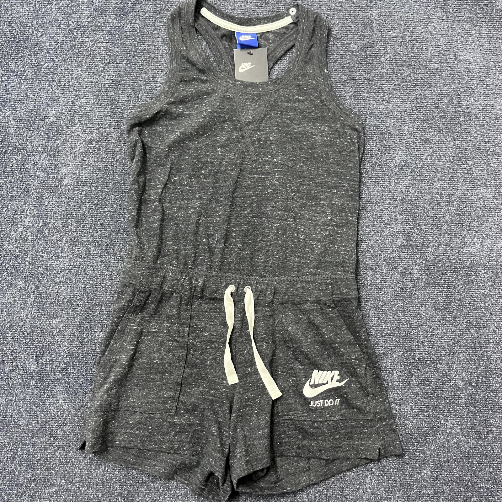 Nike Romper Womens Small Dark Gray Heather Just Do It Swoosh Drawstring Tank-image