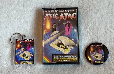 Spectrum 48 / 128 Atic Atac von Ultimate - funktioniert, NEUE HÜLLE, GRATIS Badge + Schlüsselanhänger