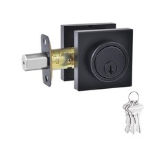 1 Side Keyed Deadbolt Lock,Square Single Cylinder Dead Bolt, Matte Black Squa...