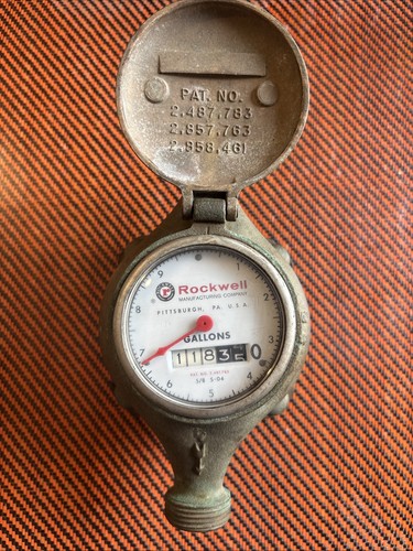 Vtg 50/60s BRASS WATER Meter ROCKWELL MADE IN USA 5/8” Inlet Pittsburgh PA