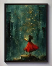 Canvas Wall Art  GIRL READING BOOK  Fantasy Whimsical  Unframed  12 x 16    727