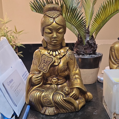 Gold-Tone Seated Woman Figure Sculpture Figurine Statue, People Theme