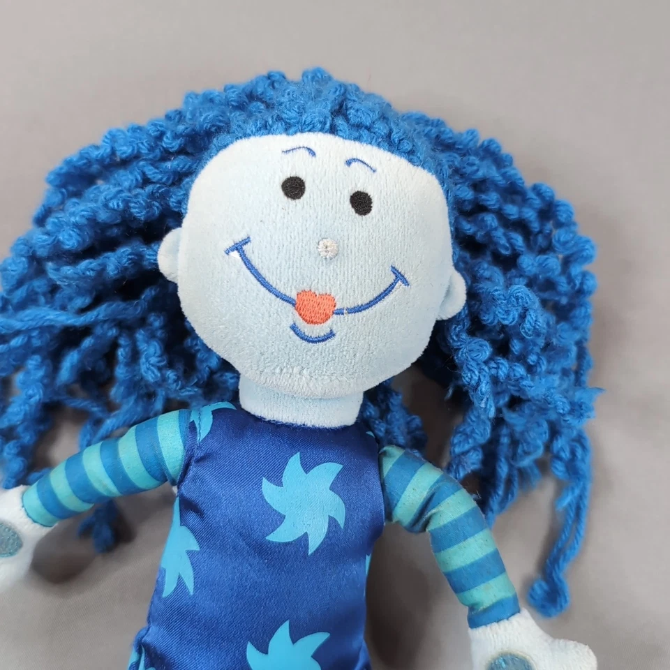 Muñeca de peluche Rainbow Off The Planet de colección azul Playgro años 90 juguete suave pelo rizado Foto 2 de 4