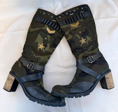 EL DANTÉS   Vintage Military Camo Knee-High Heeled Boots (RARE)   Size 9.5/10