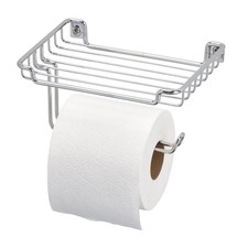 Wall Mount Toilet Paper Holder with Storage Shelf Chrome Bathroom Tissue Roll