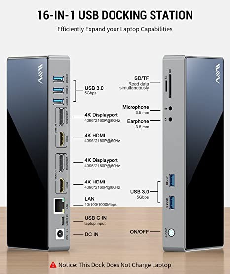 USB 3.0 Docking Station IVIIN Universal Dual Monitor 4K HDMI 5K D6902 - Black