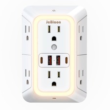 Wall Outlet Extender with Night Light, Power Plug Adapter 6 Outlet Extender w...