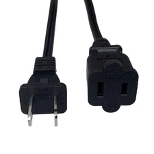 15 Foot Extension Cord, Black Two Prong Power Extension Cord, US AC 18AWG Ind...