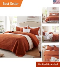 Quilt Set King Size 3 Pieces, Lightweight Burnt Orange/Rust Bedspread-98''x10...