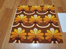 Awesome RARE Vintage Mid Century retro 70s Yel Org Brn Curve Blossoms fabric!