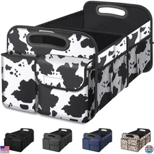 Femuar Car Trunk Organizer, Cow Print, Vintage Style, 52L Capacity, 4 Premium