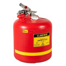 Justrite 14561 Safety Can, Polyethylene, 5 Gal, Red, 12-3/4" In Dia., Flammables