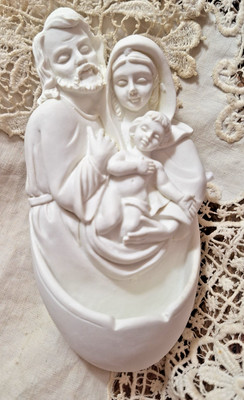 Holy Water Font Wall Decor Holy Family Nativity White Bisque Religious Devon