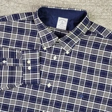 Brooks Brothers Shirt Mens Extra Large Plaid Regent Non Iron Fleece Logo 