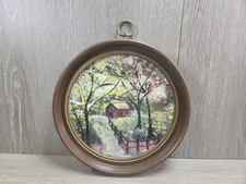 Vintage Handpainted Country Cottage Farm Scene Painting Small Framed