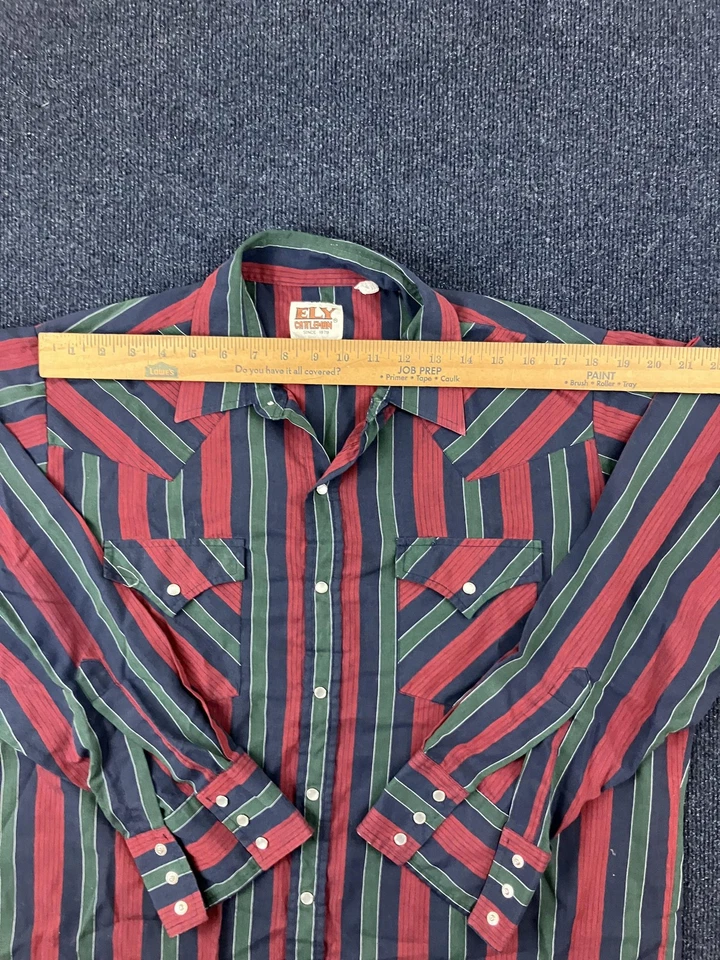 Camisa ELY Cattleman Para Hombre Grande Roja Verde Rayas Perla Occidental Manga Larga a Presión Foto 3 de 4