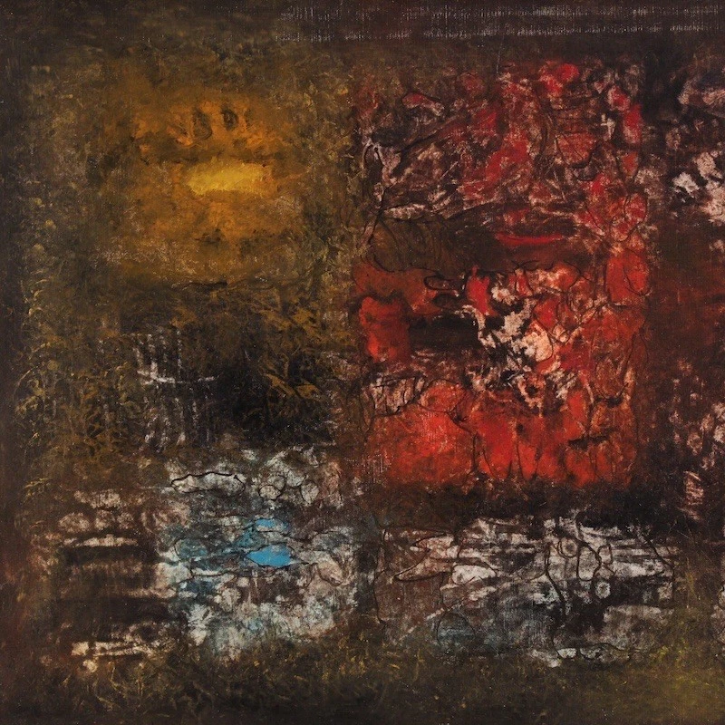 Pintura abstracta estadounidense óleo lienzo cuadro firmado J. Wolff siglo XX.