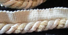 2 Yds. Continuous Lg. Tan, Cream, White  Twist Cord Rope Trim w/Lip Pipping Trim