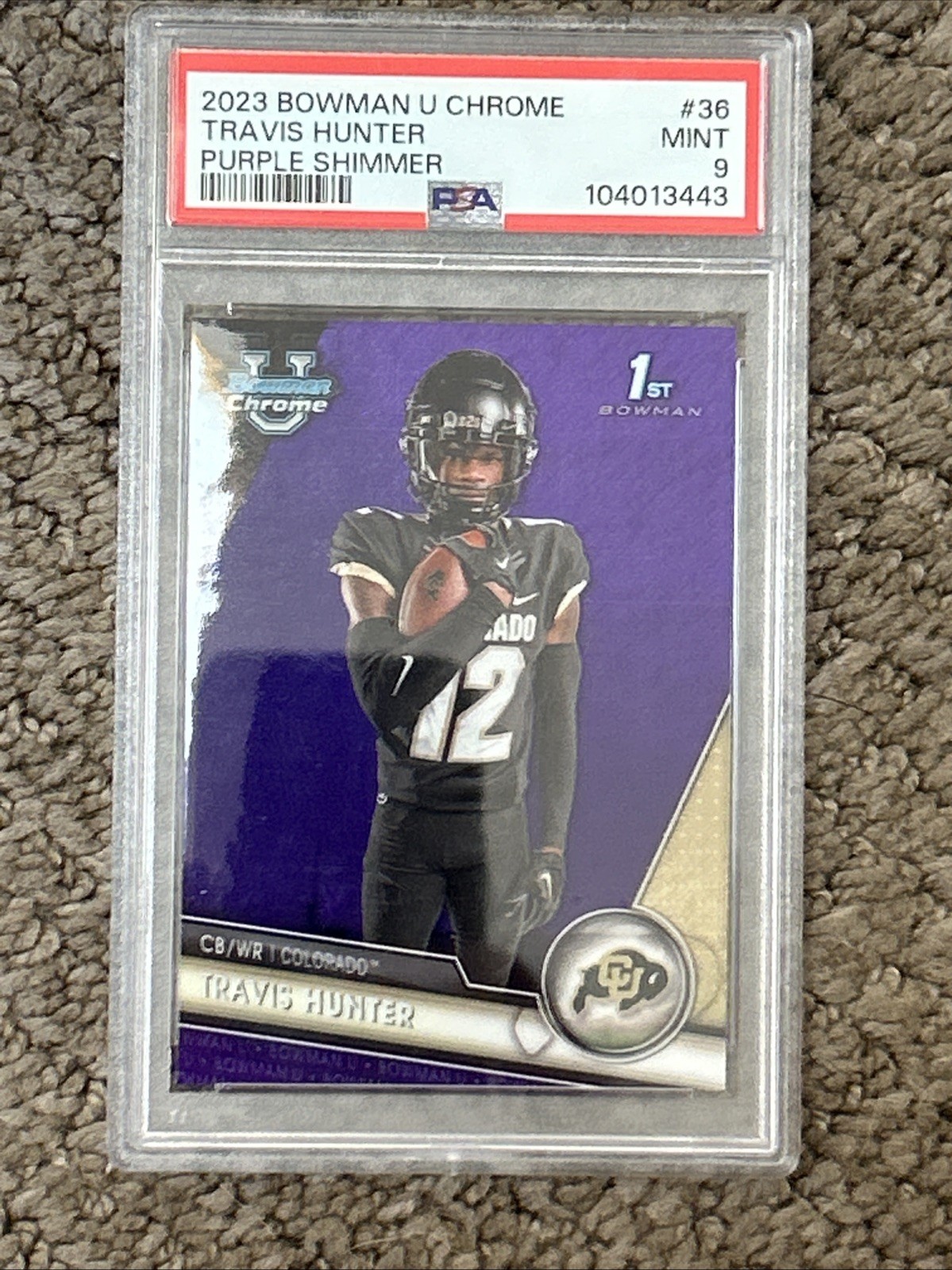 2023 Bowman U Chrome TRAVIS HUNTER 1st Bowman Purple Shimmer Refractor #36 PSA 9