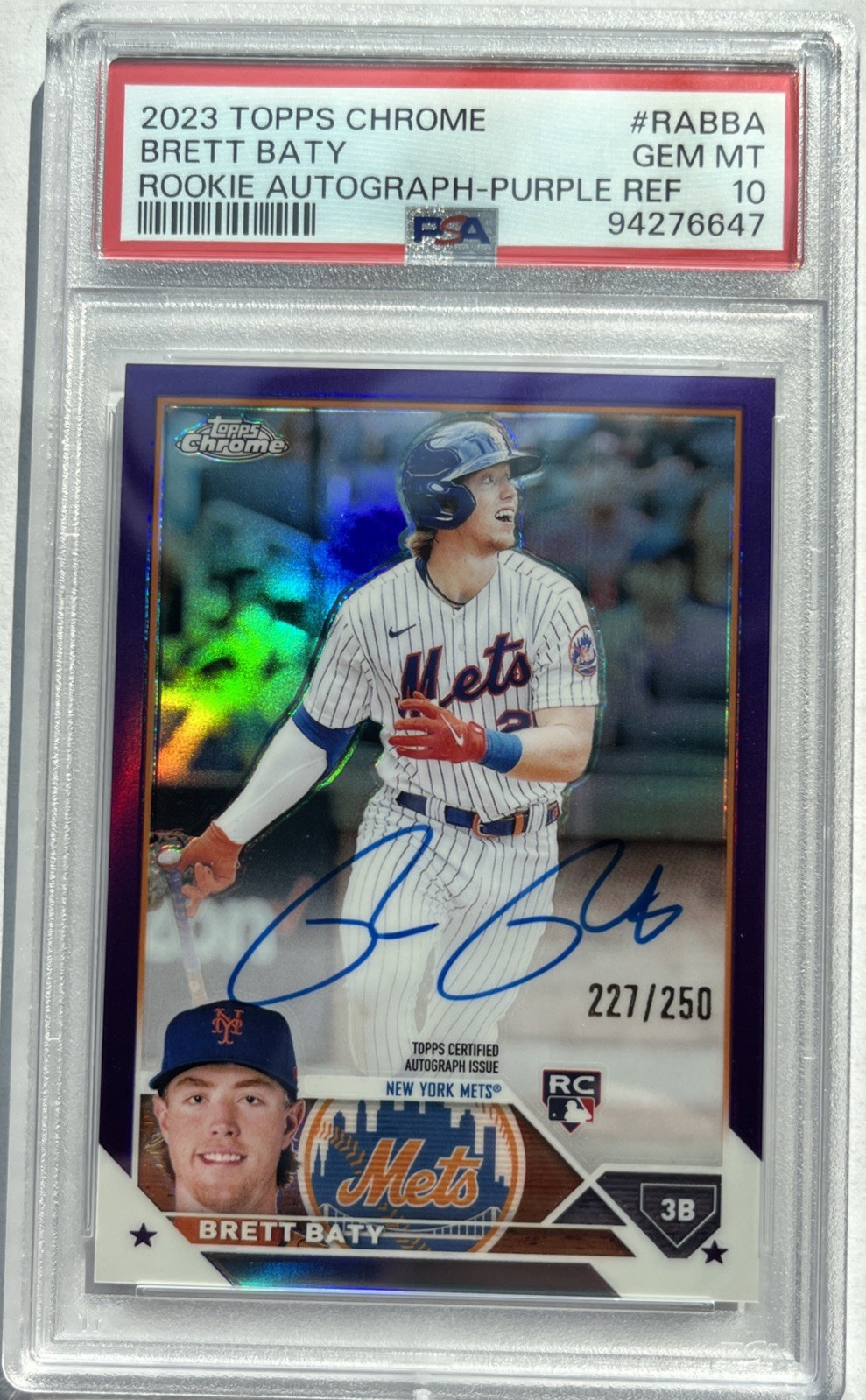 2023 Topps Chrome Brett Baty Purple Auto /250 PSA 10 Rookie RC NY METS