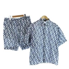Fendi Set Up Shirt Shorts Linen Zucca Pattern White Navy 40 XS