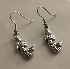 Mermaid Charm Earrings Silver 3D Fish Sea Ocean Marine Nautical Princesses