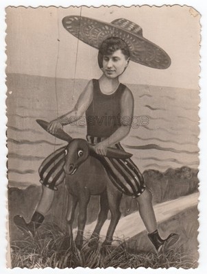 Trick Joke Cut out Hole Head Painted backdrop Donkey Boy Rider USSR arcade photo