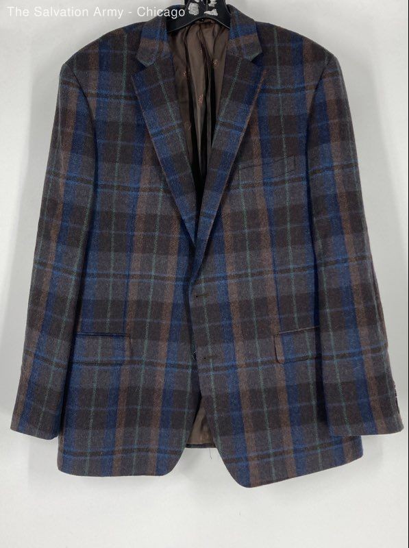 Lauren Ralph Lauren Mens Blue Brown Plaid Wool Long Sleeve Blazer Size 46L