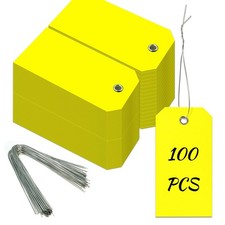 100 Pieces Plastic Shipping Tags with Reinforced Wire 2.36 x 4.7, Yellow