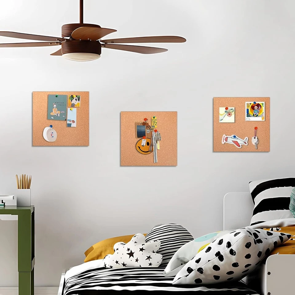 3 Pack Self-Adhesive Cork Board Tiles 7.9"x7.9" w/ 50 Multi-Color Push Pins - Image 3 of 4