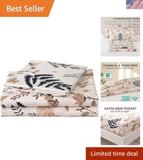 Boho Floral Printed Sheet Set Queen Size 4 Piece, Soft Botanical Pattern Micr...