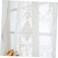  Set of 2 Panels Linen Texture Cotton Embroidered 54"W x 84"L (Pack of 2) White